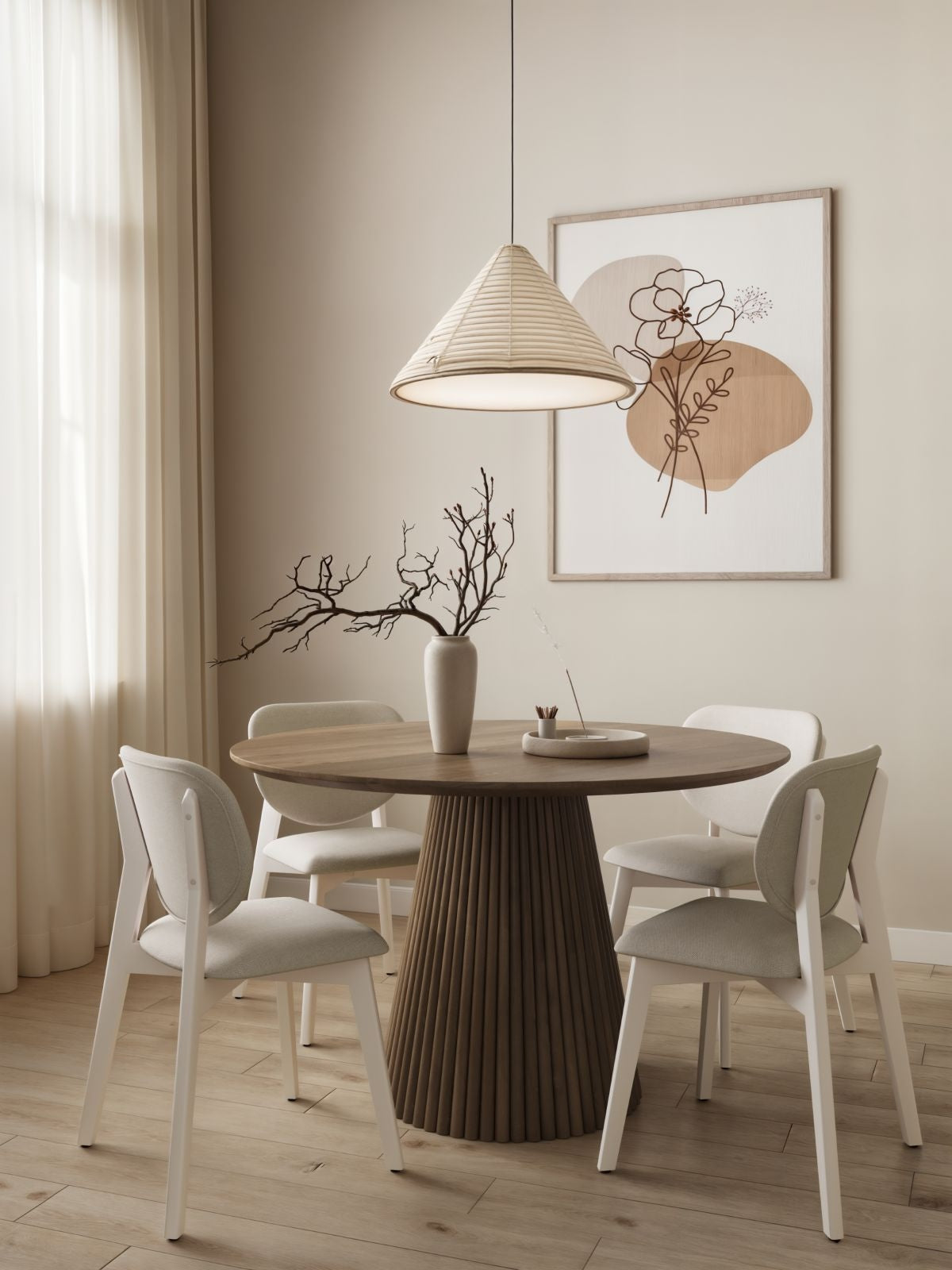 Brassex Dua Cream Fabric Upholstered Dining Chair with Curved Backrest, 2-pc
