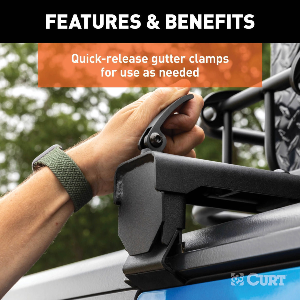 CURT 18122 Quick-Release Roof Rack Crossbars, Black Steel, Select Jeep Wrangler JK