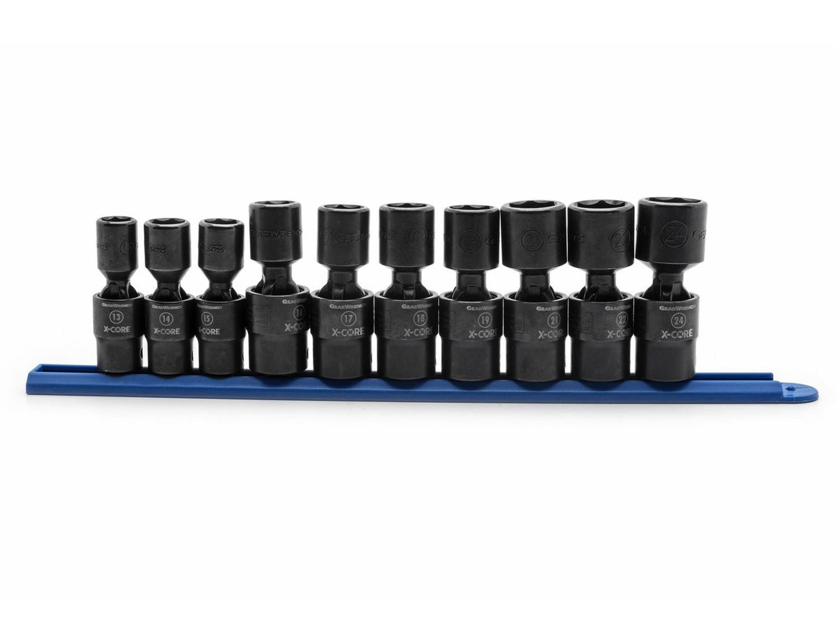 GearWrench 6 Point Standard Drive X-Core Pinless Universal Impact Socket Set, Metric, 1/2-in, 10-pc
