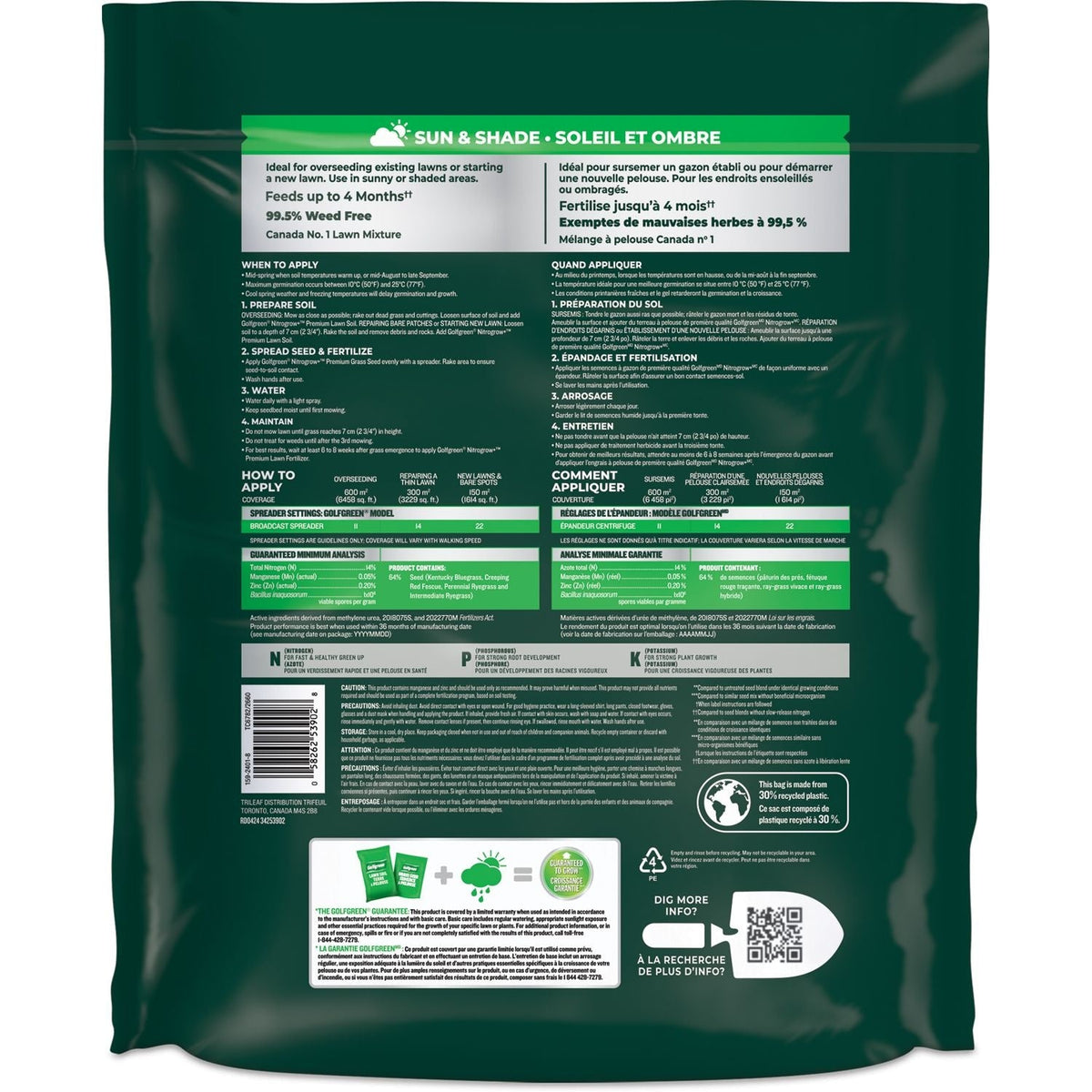 Golfgreen Nitrogrow+ Premium Nitrogen Enriched Sun and Shade Grass Seed with Fertilizer, 14-0-0, 3.5kg