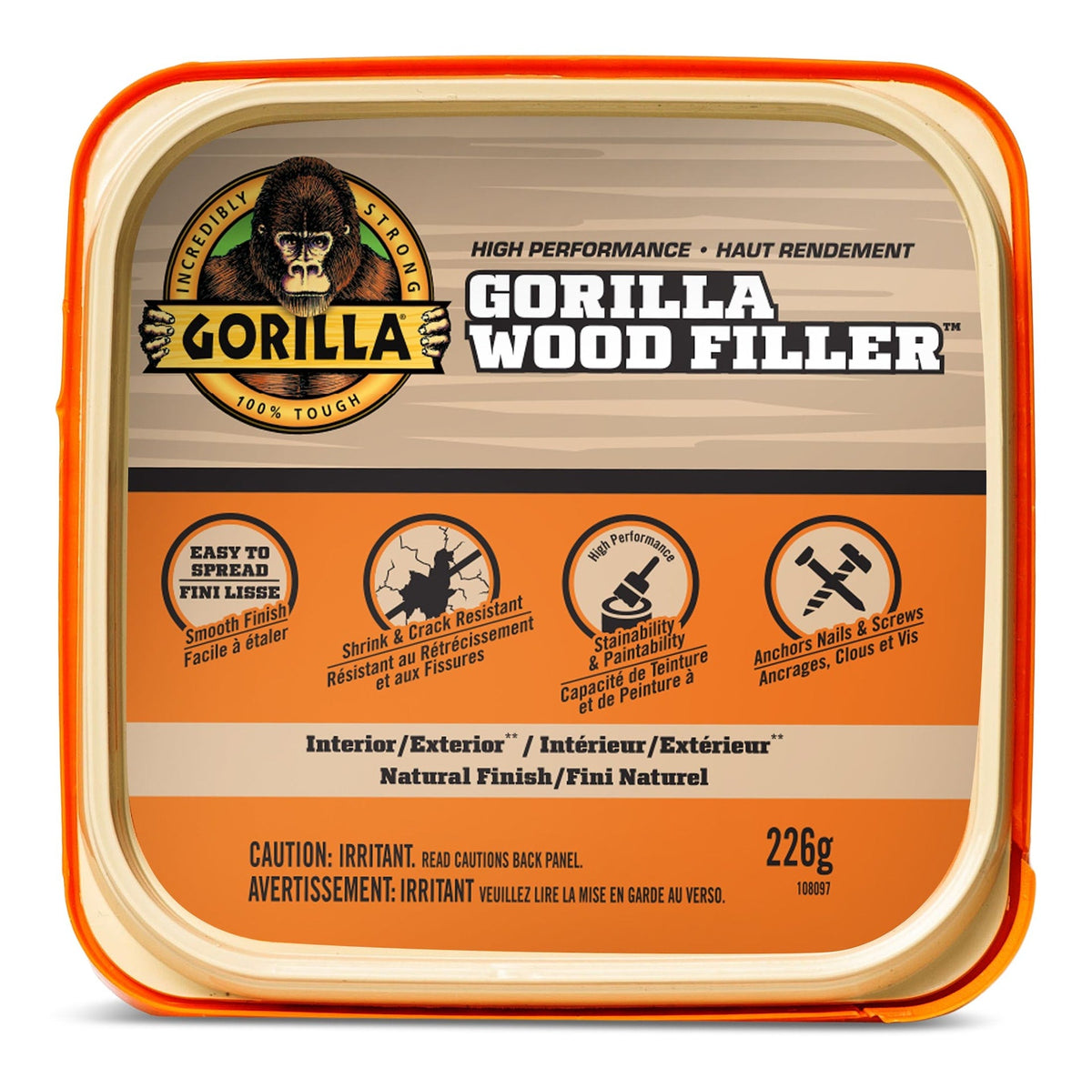 Gorilla Glue Interior/Exterior Wood Filler, For Cracks, Gouges & Holes, 8-oz