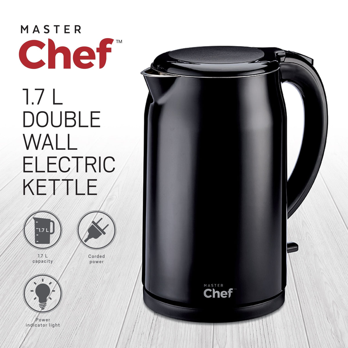 MasterChef Double Wall Kettle with Push Button Lid, 1.7-L