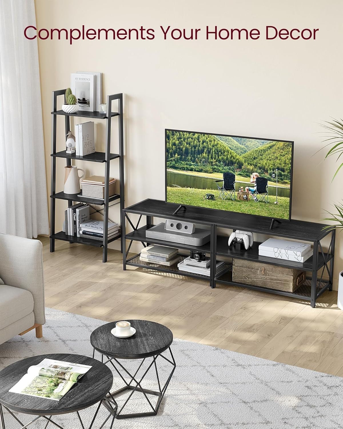 Songmics Home 70-in 3-Tier Industrial Black TV Stand