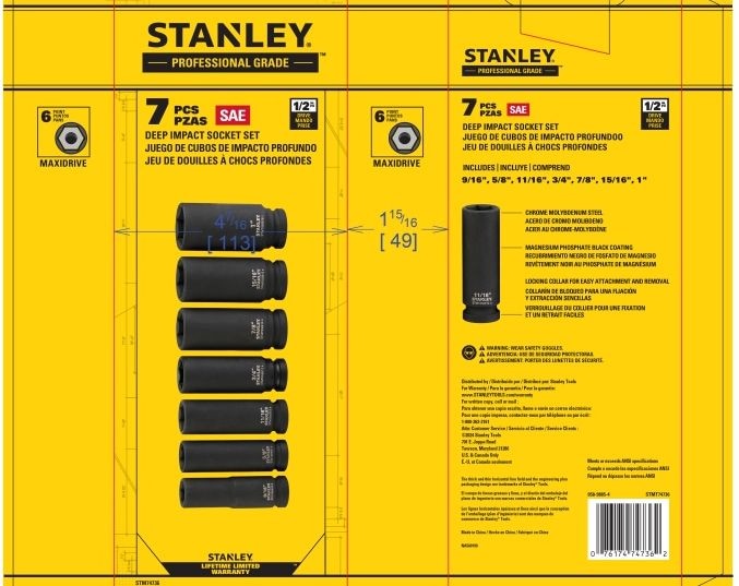 Stanley Pro 1/2-in Impact Socket Set, SAE, 7-pc