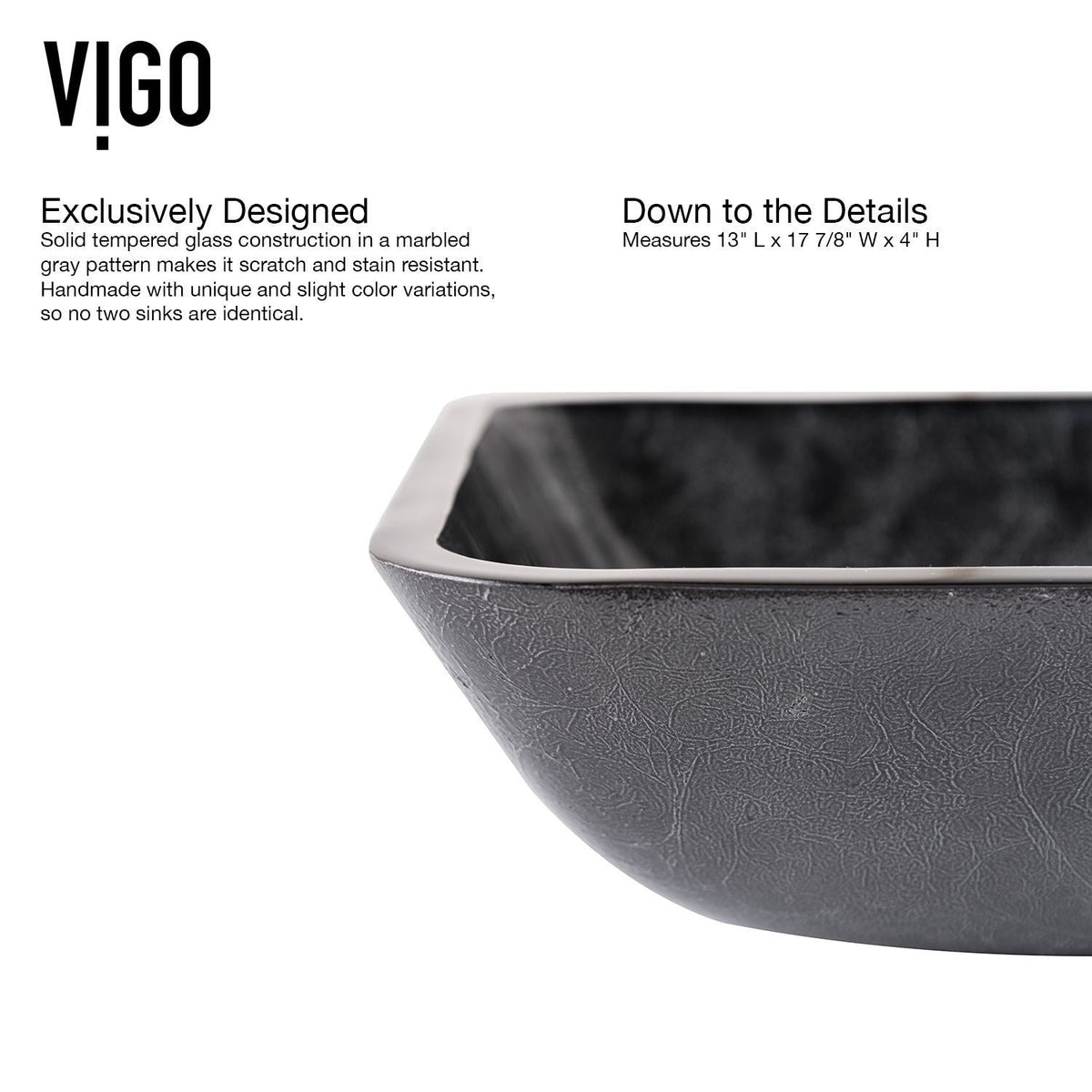 VIGO Glass Grey Onyx Bathroom Sink/Basin Set with Matte Black Lexington Faucet and Rectangular Vessel