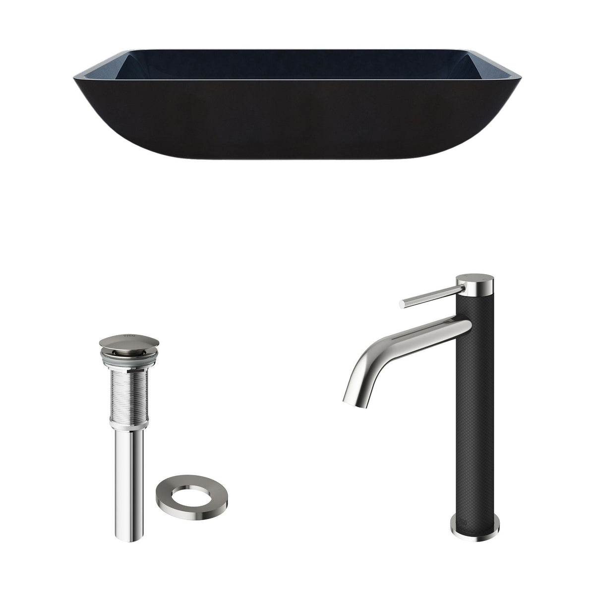VIGO Glass Turquoise Water Bathroom Sink/Basin Set with Lexington Faucet and Rectangular Vessel