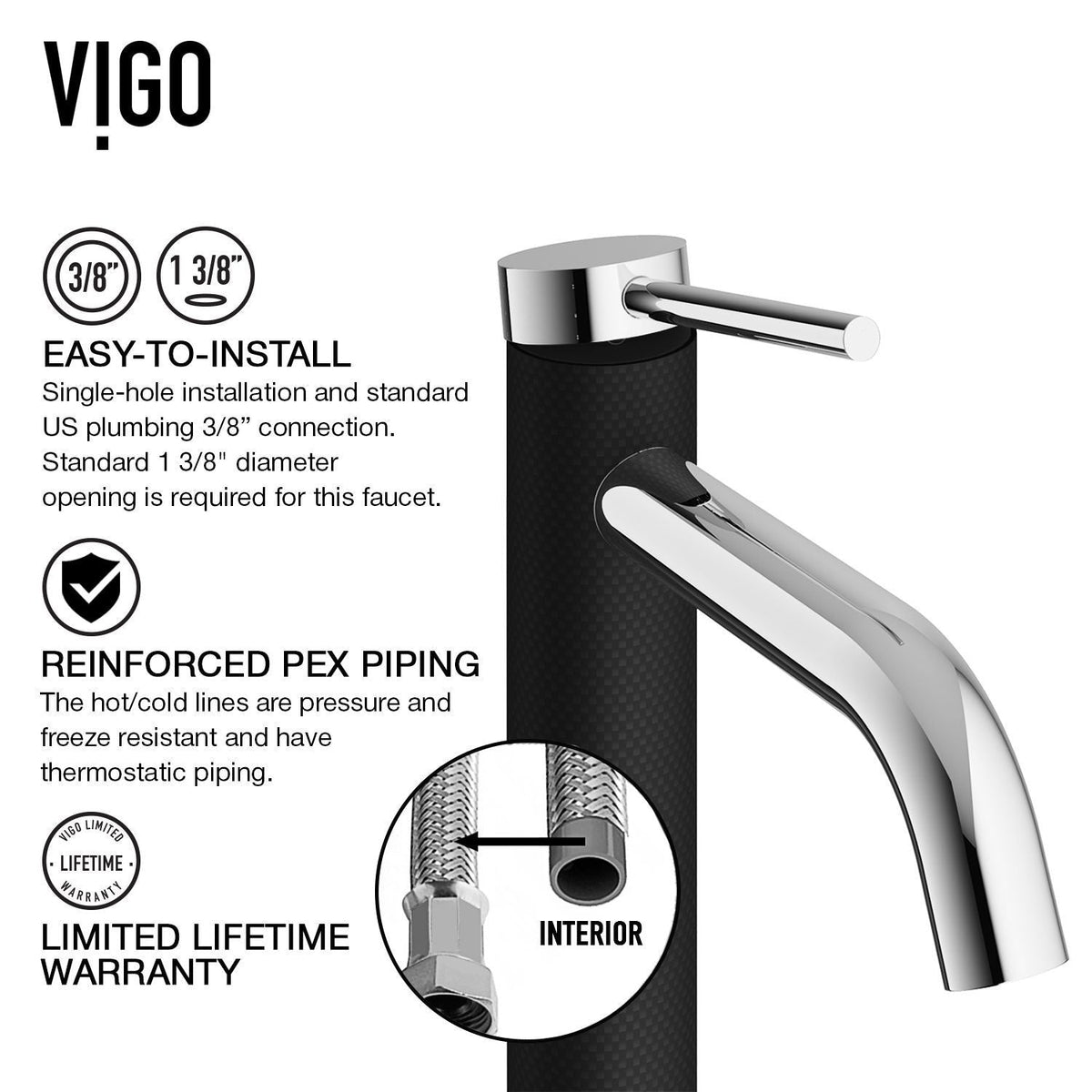 VIGO Lexington Single Handle Vessel Sink Bathroom Faucet with cFiber© Body, Chrome
