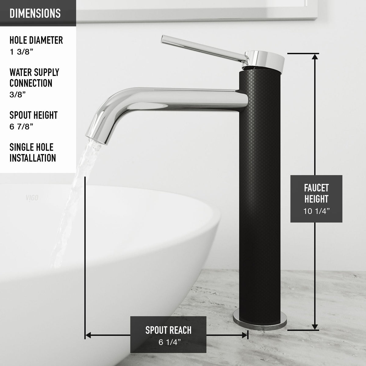 VIGO Lexington Single Handle Vessel Sink Bathroom Faucet with cFiber© Body, Chrome