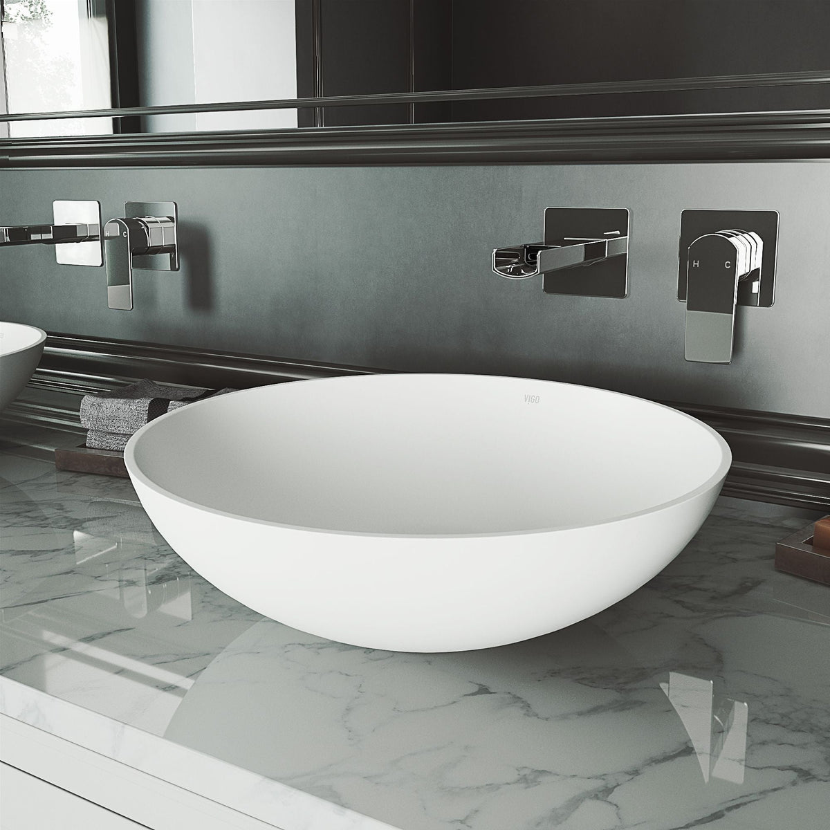 VIGO Lotus Matte Stone Round Composite Vessel Bathroom Sink/Basin with Deep Bowl, White