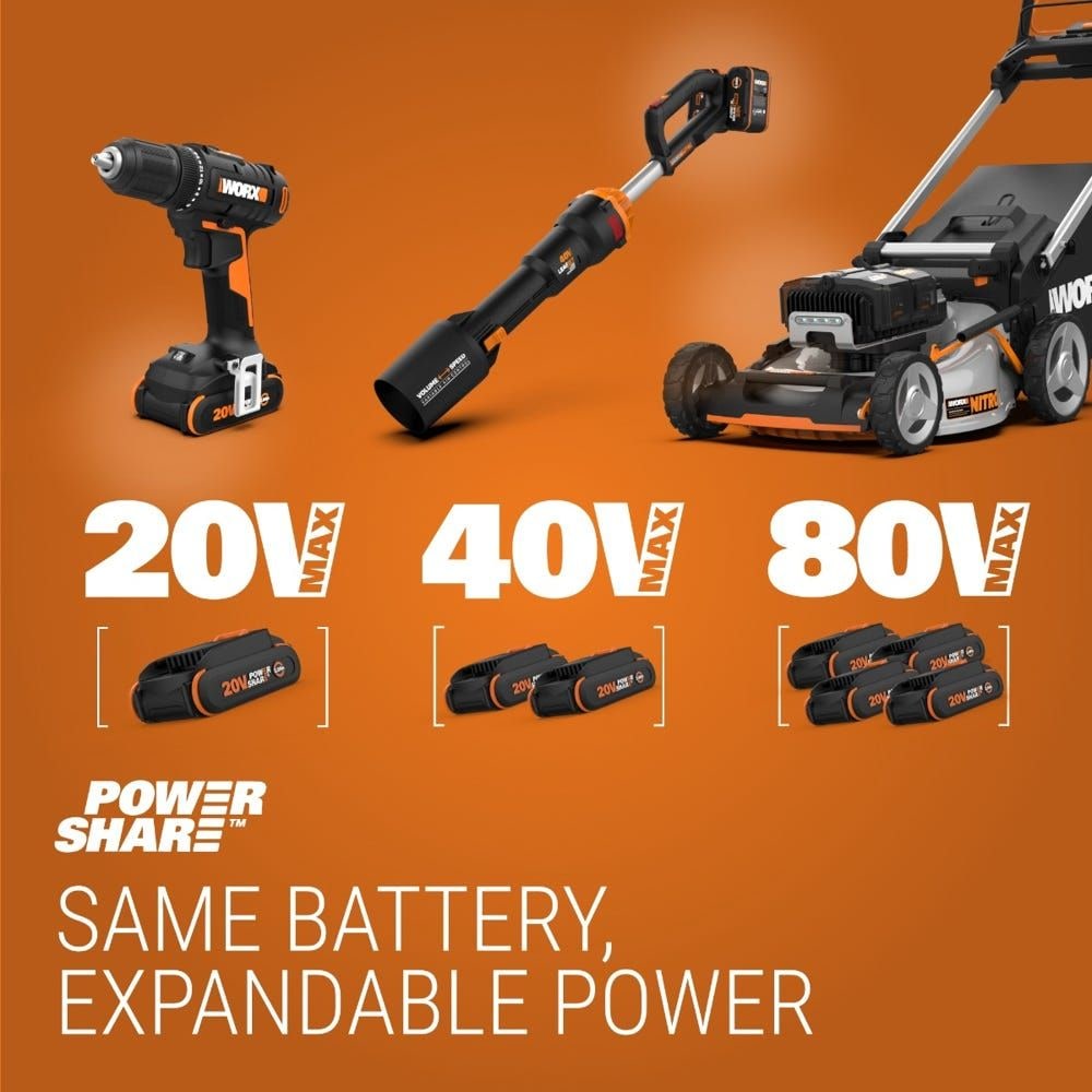 Worx WG737 Nitro 40V PowerShare 2-in-1 Brushless Cordless Push Poly Mower, 16-in with (2) PowerShare Pro 4.0Ah Batteries