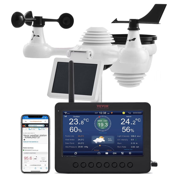 VEVOR 7-in-1 Wireless Weather Station with Wi-Fi,7 in TFT Colorful Display, Solar-Powered Outdoor Sensor, Indoor Outdoor Monitoring, Includes... X0