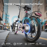 AIRWEST 20 in Foldable Electric Bike for Adults, Compact Commuter eBike with 500W Motor 750W Peak, Removable 48V 7.8Ah Battery, 50 Miles PAS...