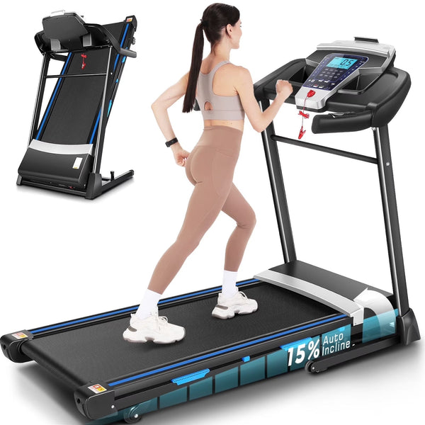 ANCHEER Folding Treadmill with 15% Auto Incline,3.25HP Ultra-silent Motor, Speed Range of 0.6~10MPH,300lb Capacity, APP Bluetooth... Q6