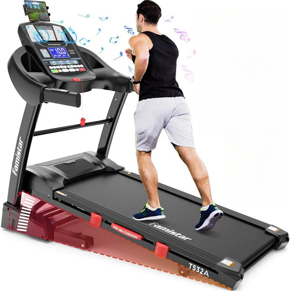 Famistar Folding Treadmill for Home with 15 Levels Auto Incline, 300LB Capcity, 10MPH Fast Speed Controls X4