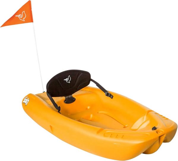 Pelican Solo EVO DLX - Kids Sit on top Kayak with Paddle and Decals - Mango - Twin Tunnel Hull with Swim up Deck - Lighweight & Durable E0