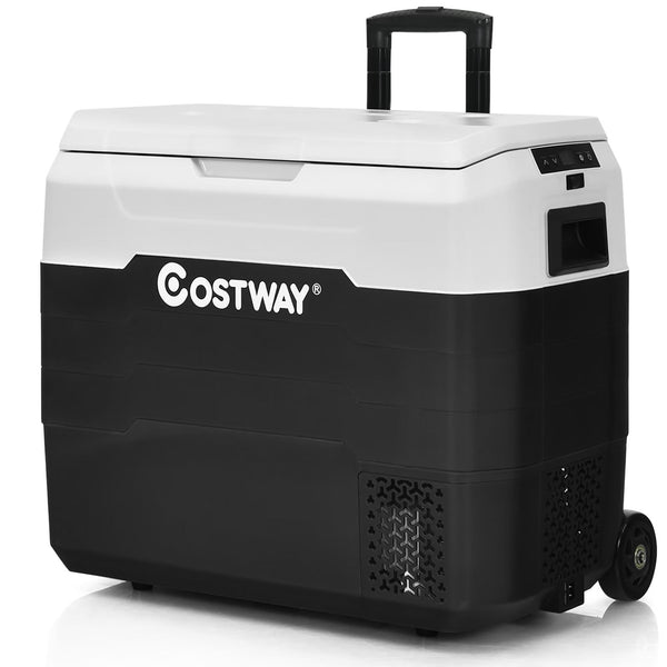 Costway 53 qt Wheeled Corded Electric Dual-Zone Portable Car Refrigerator, White I1