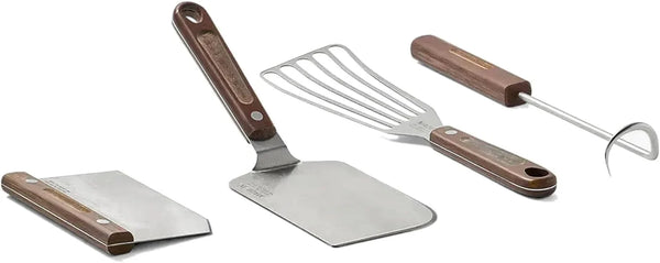 4-piece frying pan set - includes frying pan spatula, workbench scraper, fish spatula and pigtail flipper - brown linen micro-carbon fiber handle D4