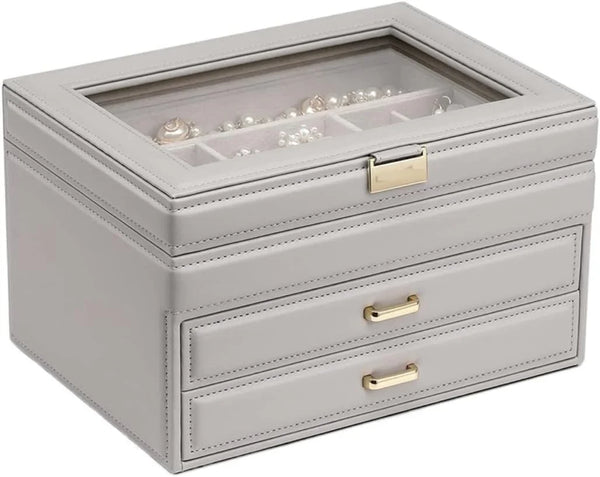 Jewelry Box Jewelry Case PU Leather Jewelry Box Jewelry Storage Box Earring Ear Stud Ring Necklace Organizer Case Jewelry Organizer A3