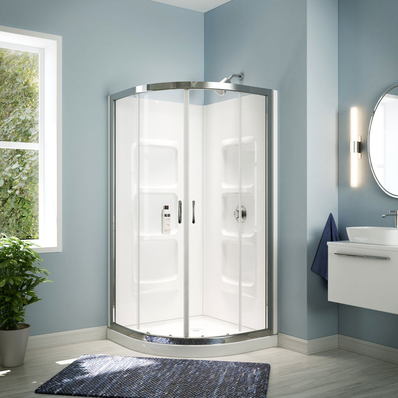 A&E Bath Taylor Frameless Acrylic Base & Walls Shower Enclosure Kit with Sliding Door & Shelves, White X5