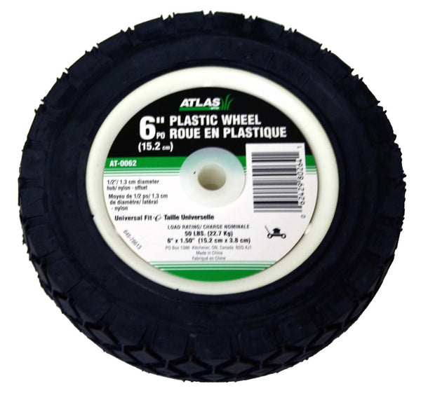 Atlas Lawn Mower Replacement Wheel, Wide Tread, 6-in x 1.5-in K6