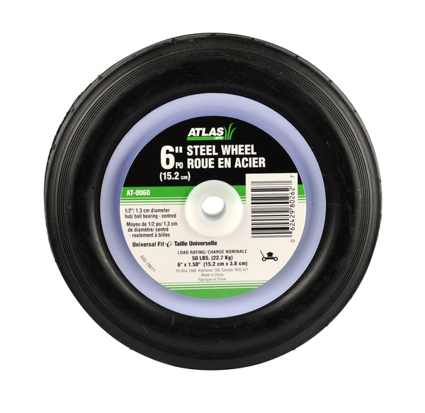 Atlas Steel Mower Wheel with Ball Bearings, 6-in H6