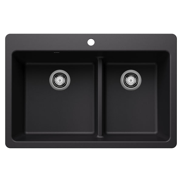 Blanco Dual Mount Kitchen Sink with Low Divide, Black, 33-in L8