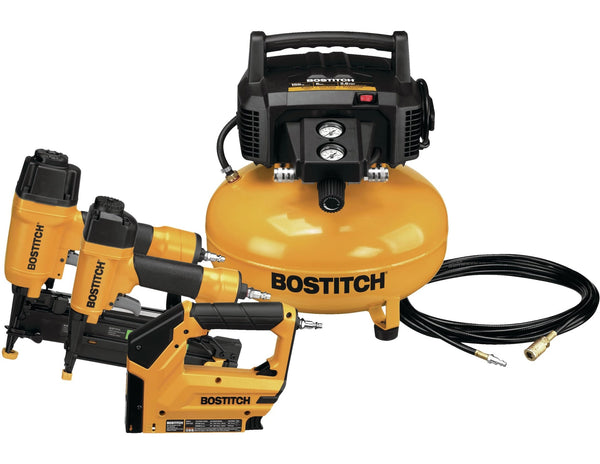 Bostitch Oil-Free Portable 3-Gun & Pancake Air Compressor Combo Kit, 150-PSI K7
