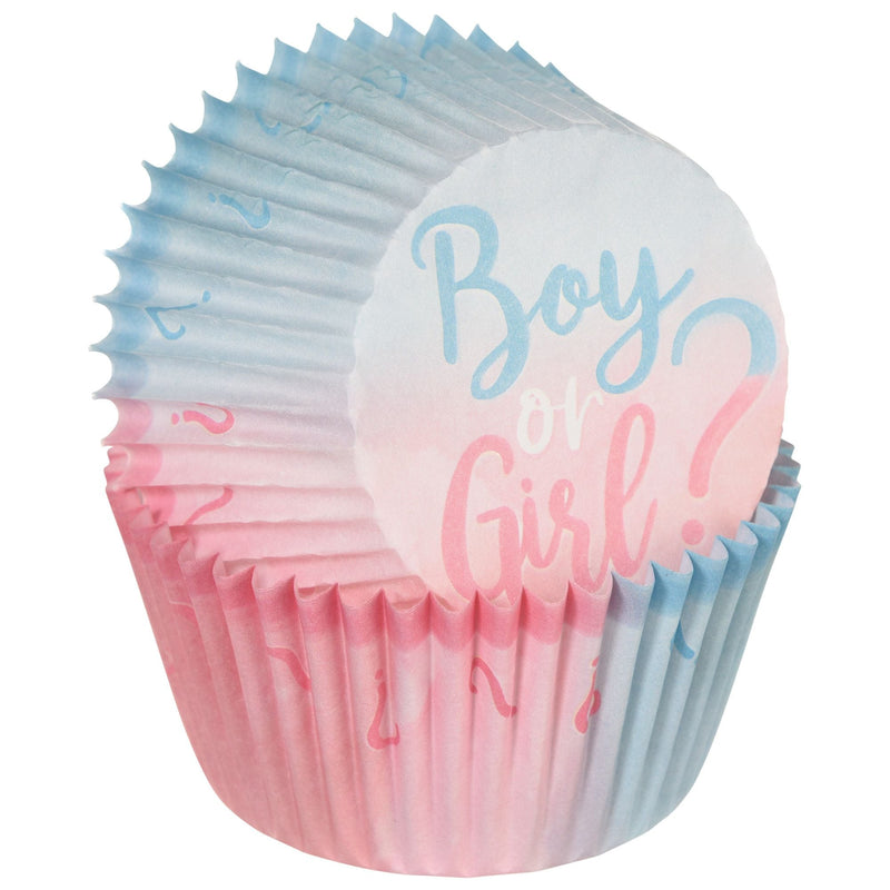 "Boy or Girl?" Baking Cups, Blue/Pink, 2-in, 75-pk, for Gender Reveal V4