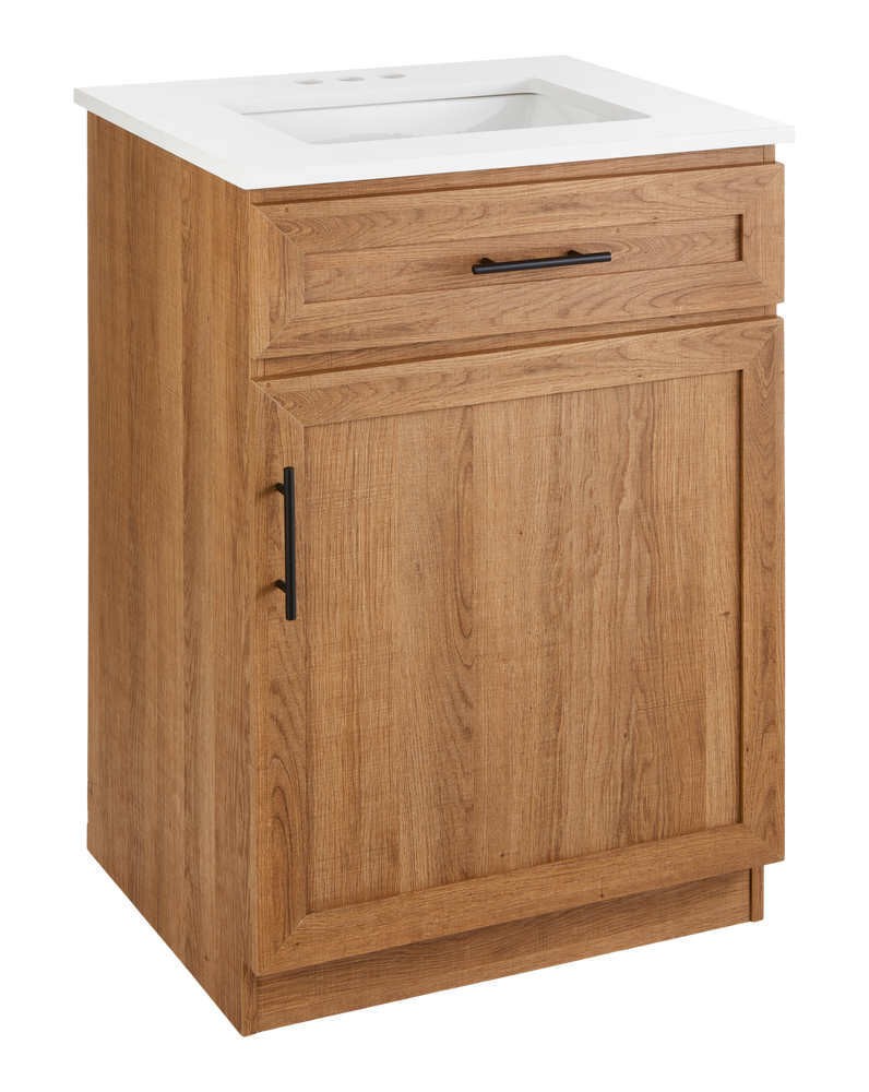 CANVAS Danville Single Door Single Sink Stone Top Bathroom Vanity, Honey Oak, 24-in D8