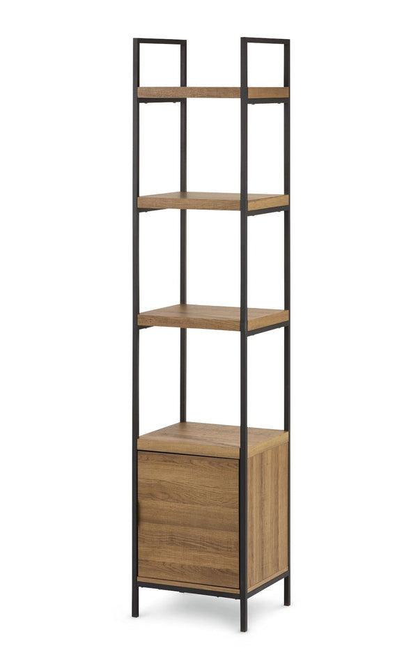 CANVAS Robson 4-Tier Metal Frame Narrow Bookcase With Storage Door, Oak Finish L7