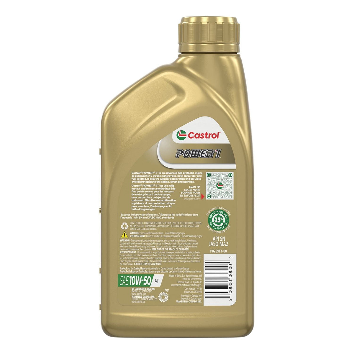 Castrol Power1 Motorcycle Oil 4T 10W50, 946-mL