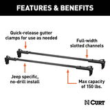 CURT 18122 Quick-Release Roof Rack Crossbars, Black Steel, Select Jeep Wrangler JK