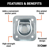 CURT 83600 1-1/2-in x 1-1/2-in Recessed Tie-Down Ring (5000-lb, Clear Zinc)