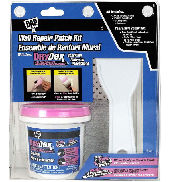 DAP Wall Repair Patch Kit with DryDex Spackling, Putty Knife, Patches & Sandpaper, 4-pc L3