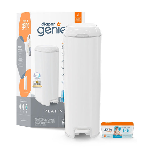Diaper Genie Platinum Stainless Steel Pail, White T4