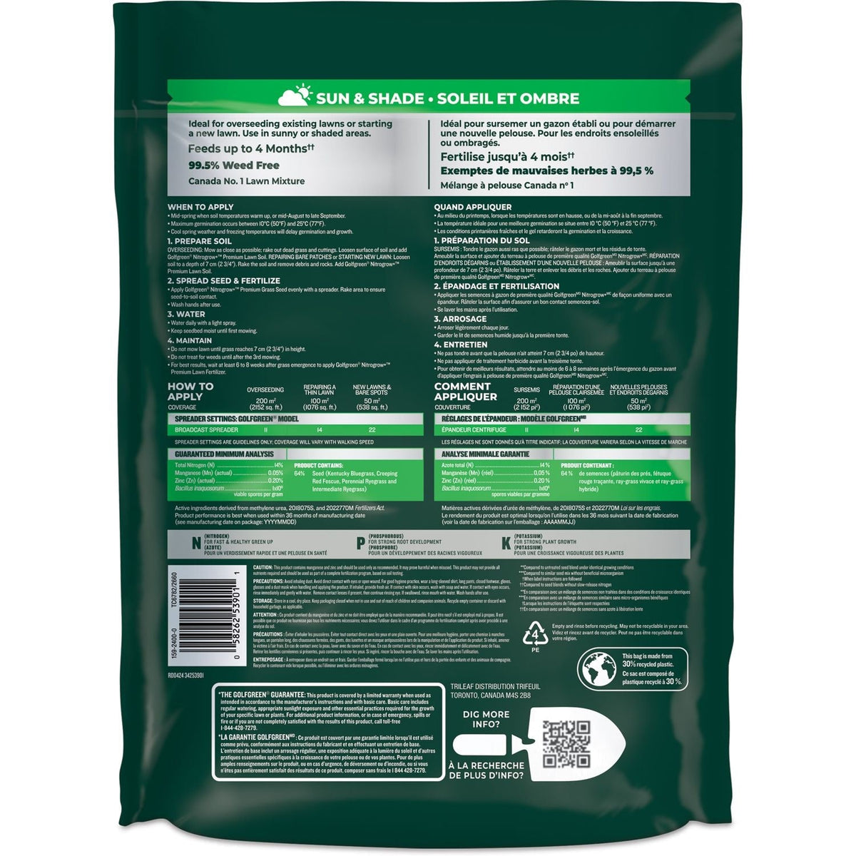 Golfgreen Nitrogrow+ Premium Nitrogen Enriched Sun and Shade Grass Seed with Fertilizer, 14-0-0, 1.2kg