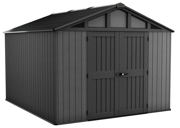 Keter Apex Resin 2-Door Outdoor Storage Shed with Full Length Skylight, Grey, 10-ft x 11.5-ft J9