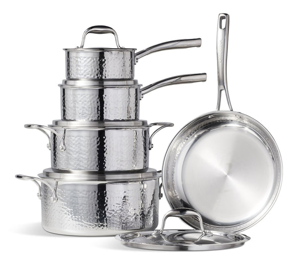Lagostina 3-Ply Hammered Stainless Steel Cookware Set, 10-pc M5