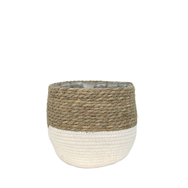 Lynne Weave Cotton Jute Round Basket Planter with Leaf-Proof Plastic Lining, 6-in O2
