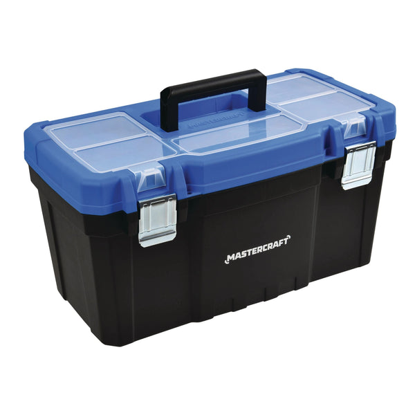 Mastercraft Portable Plastic Tool Box with Removable Tray & Tray Top, Blue, 22-in H2