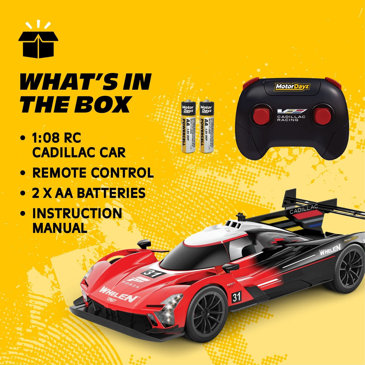 MotorDayz 1:8 R/C USB-Powered Cadillac V-Series Forza Motorsport Cover Feature Toy Vehicle for Ages 6+