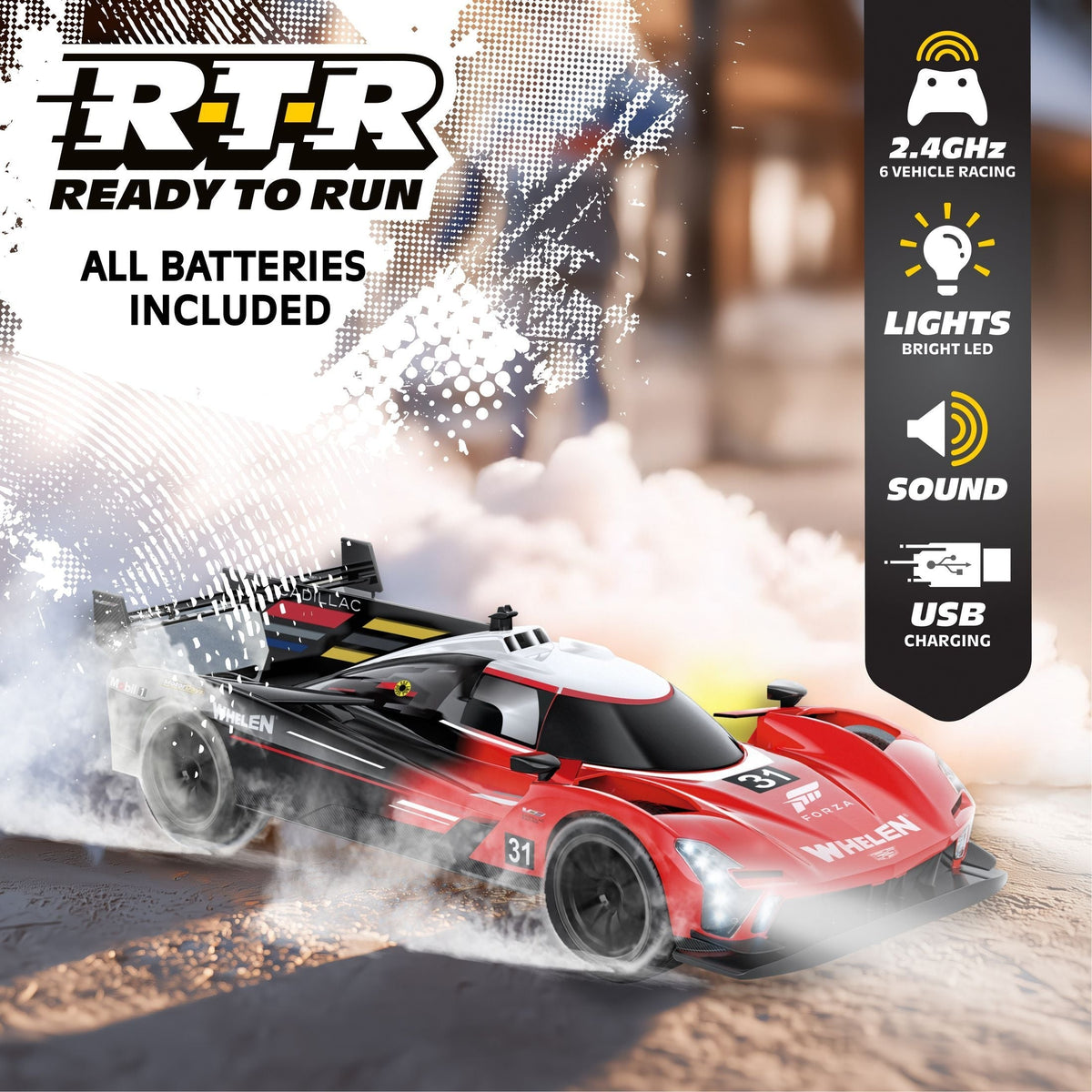 MotorDayz 1:8 R/C USB-Powered Cadillac V-Series Forza Motorsport Cover Feature Toy Vehicle for Ages 6+