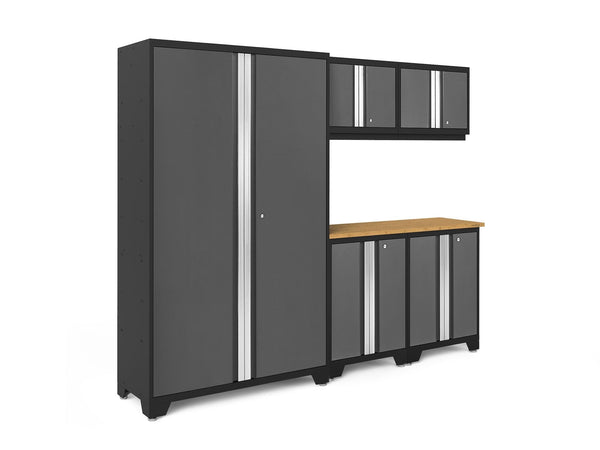 NewAge Bold 3.0 Series 24-Gauge Steel Garage Cabinetry Set with Bamboo Top, Partial Assembly, 96-in x 18-in x 72-in, 6-pc A3