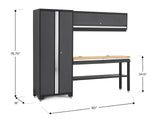 NewAge Bold 3.0 Series All-in-One Lockable Steel Garage Cabinetry Set with Bamboo Top, Grey, 90-in x 18-in x 72-in, 4-pc