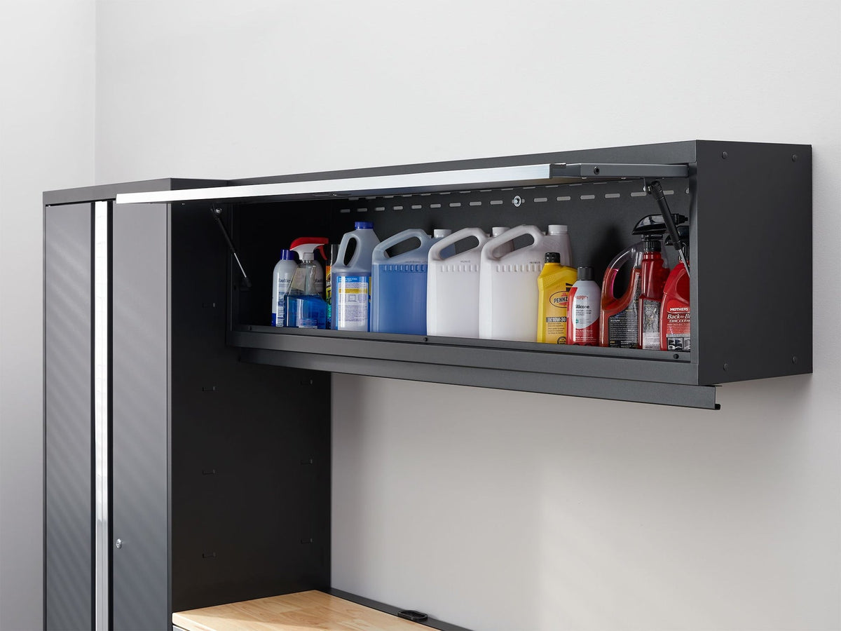 NewAge Bold 3.0 Series All-in-One Lockable Steel Garage Cabinetry Set with Bamboo Top, Grey, 90-in x 18-in x 72-in, 4-pc