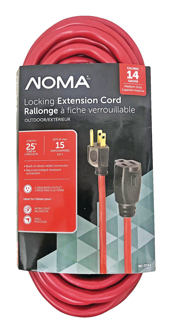 NOMA 14/3 Outdoor Extension Cord with Grounded Outlet & Locking Connector, Red Y5