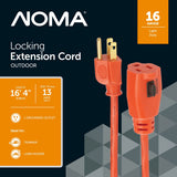 NOMA 16/3 Outdoor Extension Cord with Grounded Outlet & Locking Connector, Orange