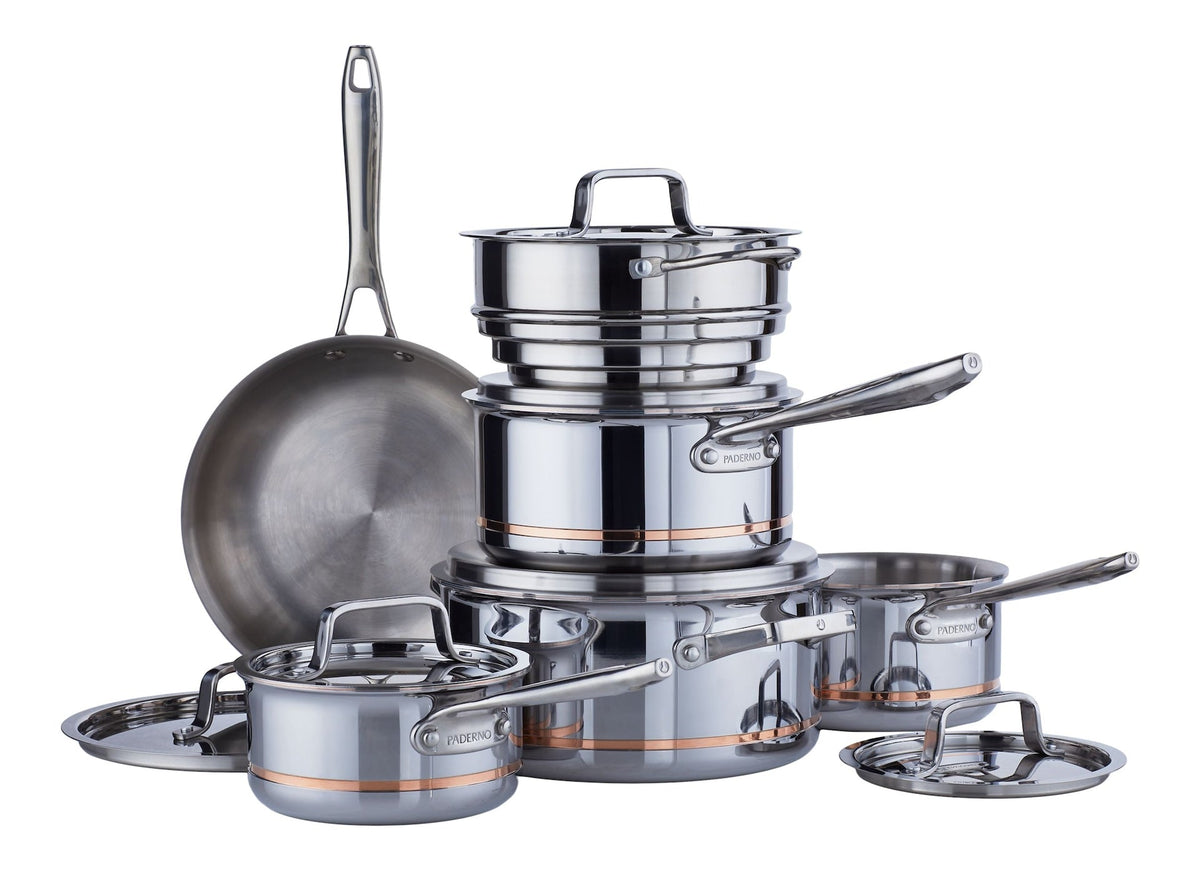 PADERNO 5-Ply Copper Core Stainless Steel Cookware Set, Oven Safe, 12-pc