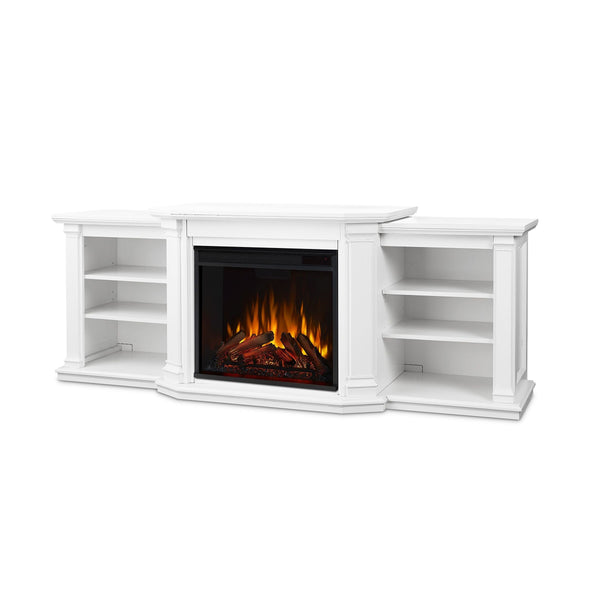 Real Flame Valmont Media Indoor Electric Fireplace TV Stand, 74-in, 1500W, Includes Remote Control & Firebox, White K2