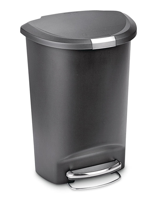 simplehuman Plastic D-Shaped Step Garbage Can, Black, 50-L H7